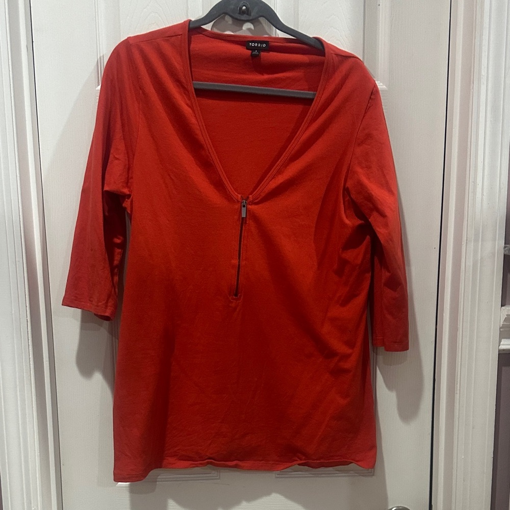 Torrid  Women's Vibrant Red V-Neck Long Sleeve Top